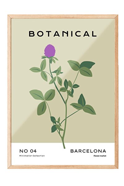 Zestia Tablou cu ramă din lemn, Plantă de trifoi violet – Botanică vintage, P...