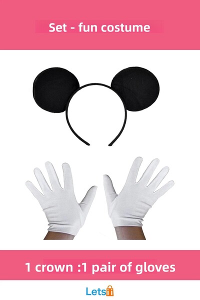 Letsii Black Mickey Mouse Themed Crown and White Gloves Accessory