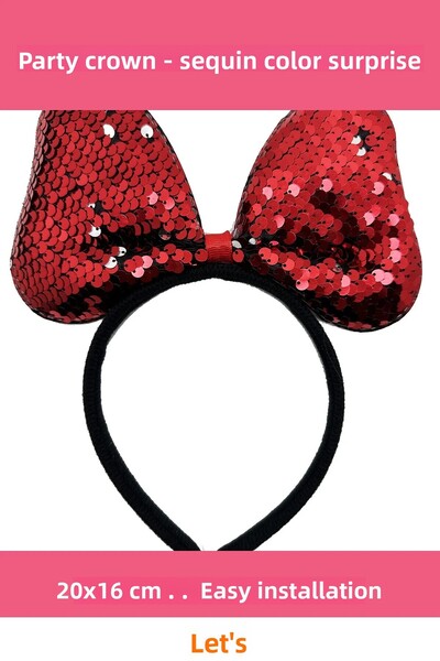 Letsii تاج حفلات مزين بالترتر والفيونكة متغير اللون