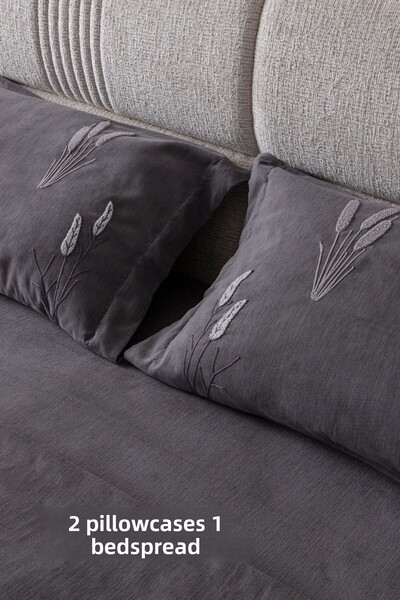 BUGİ HOME COLLECTİON Willow Breeze Pattern Double Size Embroidered Bedspread Set Chenille Fabric Punch Embroidered 240X260Cm