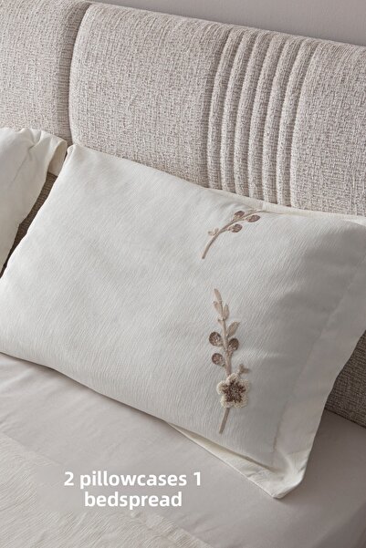 BUGİ HOME COLLECTİON Seren Pattern Double Embroidered Bedspread Set Chenille Fabric Punch Embroidered 240X260Cm
