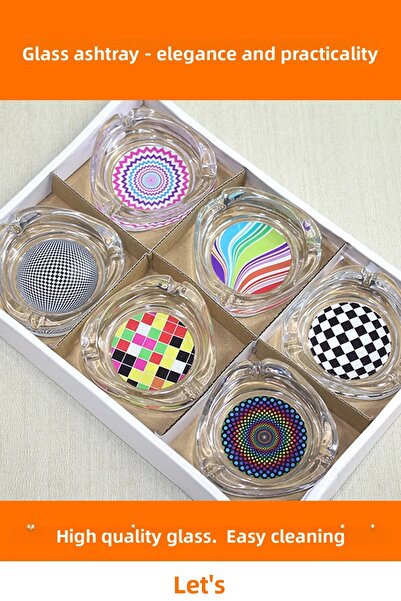 Letsii منفضة سجائر زجاجية متينة منقوشة ملونة 25 سم