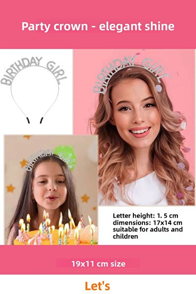 Letsii Crystal Stone Silver Color Birthday Girl Party Crown 19X11 cm