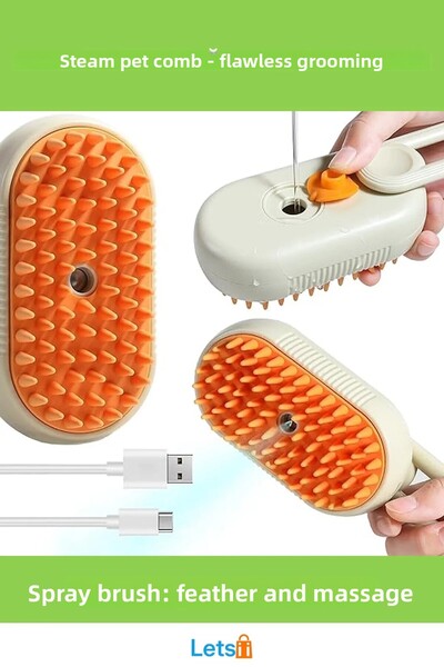 Letsii فرشاة شعر للقطط والكلاب تعمل بالبخار مع مشط للعناية بالحيوانات الأليفة