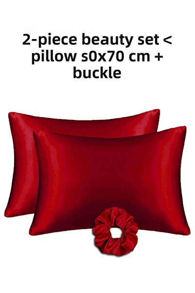 MonoHome Silk Satin Pillowcase 2 Pieces 50X70Cm 1 Piece Satin Buckle Red