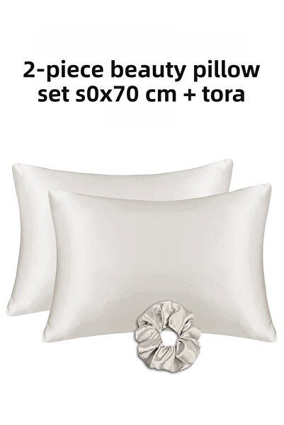 MonoHome Silk Satin Pillow Case Cream Column 2 Pieces 50X70 cm