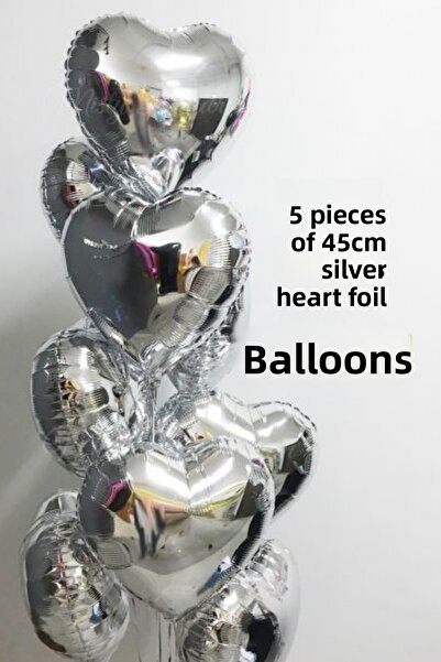 SkyPop 10 Pieces of 45 cm Red and Silver, 1 Piece of 100 cm Love Foil Balloon, Candle, Artificial Rose Petal.