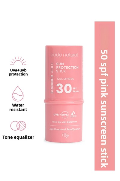 Bade Natural قلم واقي من الشمس طبيعي مع فلتر معدني وردي - 30 عامل حماية من ال...