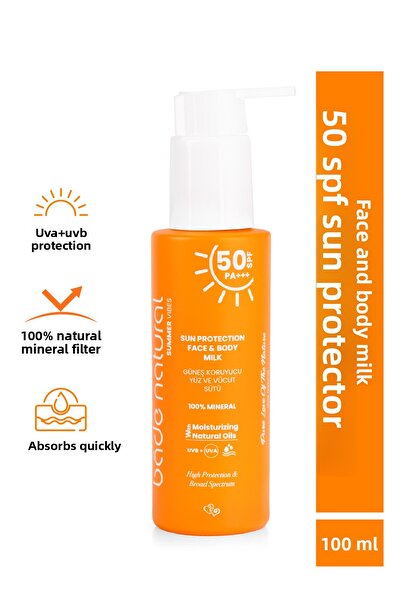 Bade Natural حليب واقي من الشمس للوجه والجسم بمعامل حماية SPF 50، 100 مل