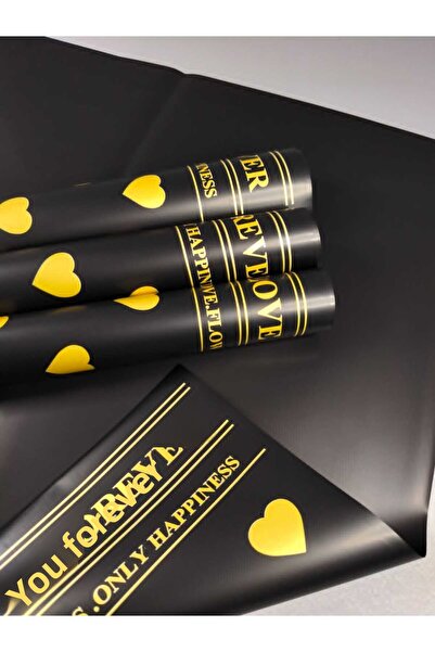 ÇINARASYADAHOME ورق تغليف مكتوب عليه عبارة 'أحبك للأبد' باللون الأصفر على خلفية سوداء لتغليف الباقات والهدايا 57×57 4 قطع