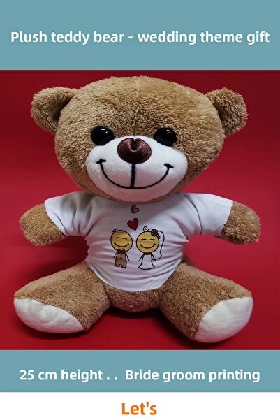 Letsii تي شيرت بتصميم العروس والعريس مع دمية دب قطيفة لطيفة مقاس 25 سم