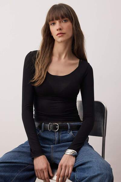 Trendyol Collection Black Transparent Flexible Bodycon Knitted Blouse Twoaw26Bz00305