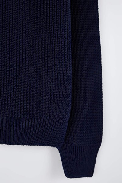 Trendyol Collection Синій Regular V-подібний комір на блискавці Прямий кардиган TMNAW26HI00005