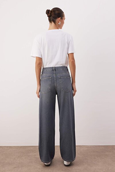 Trendyol Collection Gray High Waist Baggy Wide Leg Comfortable Wide Leg 100% Cotton Jeans Twoaw26Je00239