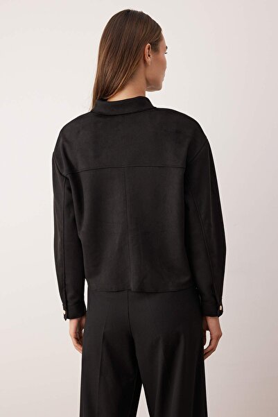Trendyol Collection Black Gold Button Detailed Suede Shirt Jacket Twoaw26Ce00016