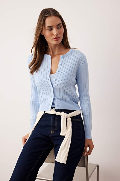 Trendyol Collection Baby Blue 2-Piece Basic Knitwear Cardigan-Blouse Set Twoaw26Hi00213