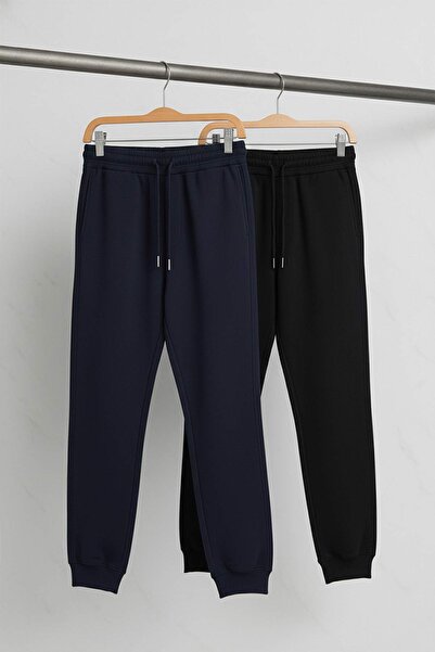 Trendyol Collection Black-Navy Regular/Normal Fit Rubber Leg 2-Pack Sweatpants Tmnaw22Ea0279