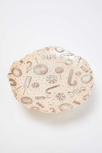 TRENDYOLMİLLA HOME New Year Patterned Footed Presentation Plate 21cm Tphaw26Tbk00017