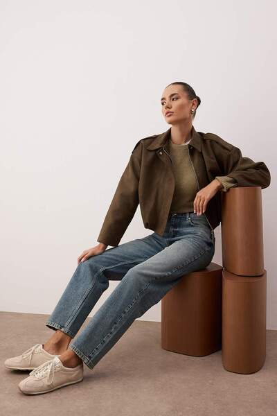 Trendyol Collection Blugi albaștri cu talie înaltă New Mom TWOAW26JE00273