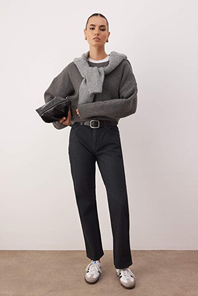 Trendyol Collection Black High Waist Straight Smoke Jeans Twoaw26Je00158