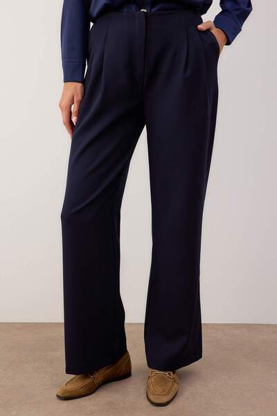 Trendyol Collection Navy Blue Satin Shirt Fabric Pants Woven Bottom - Top Set Twoaw26Au00112