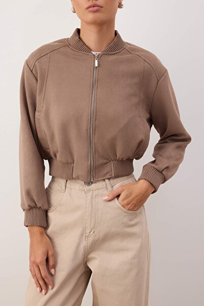 Trendyol Collection Brown Regular Fit Suede Bomber Jacket Coat Twoaw26Ce00077