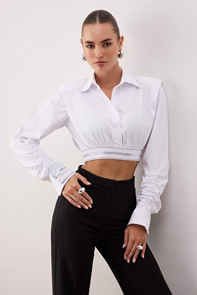 Trendyol Collection Сорочка кроп з білого попліну Sagaza Studio TPRSS22GO00006