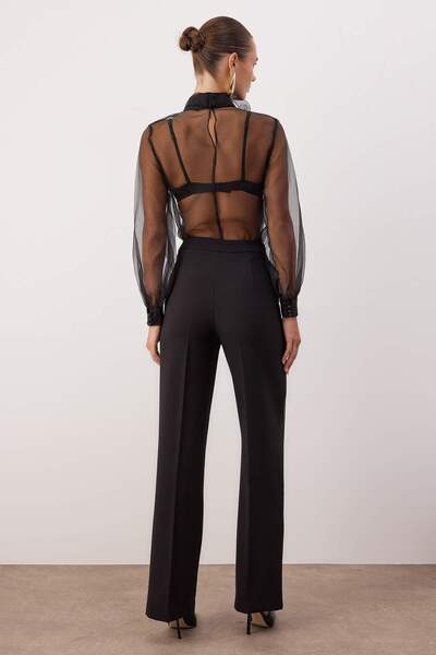 Trendyol Collection Černé široké tkané kalhoty Tpraw22Pl0402