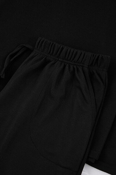 Trendyol Collection Black Regular Soft Waffle Knitted Pajama Set Tmnaw26Pt00070