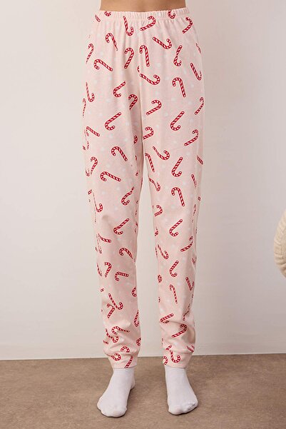 Trendyol Collection Rózsaszín 100% pamut karácsonyi témájú kötött pizsama szett THMAW21PT0771