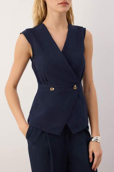 Trendyol Collection Μπλούζα με κουμπιά μπλε ναυτικού με λεπτομέρεια υφασμένη διπλή στήθος TWOSS20BZ0707