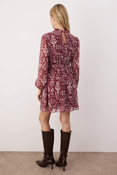 Trendyol Collection Vícebarevná sukně s páskem Volánková Boho podšívka Šifonové mini tkané zimní šaty TWOAW24EL00665