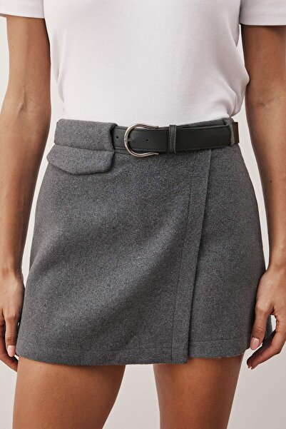 Trendyol Collection Antracitová podrobná sukně s páskem TWOAW21SR0037