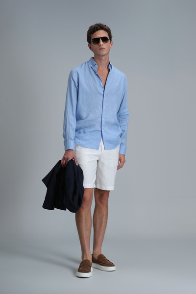 Lufian Pitaya Erkek Keten Gömlek Comfort Fit Mavi