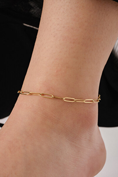 ByFlorya Jewelry Çelik Ataç Oval Halka Zincir Halhal Günlük Kullanıma Uygun Kablo Zincir Halhal 4mm 22cm 4cm