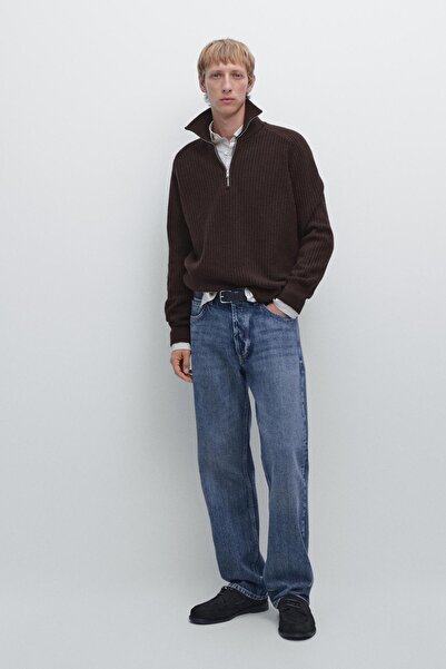 Massimo Dutti Yün karışımlı dik yaka kareli kazak