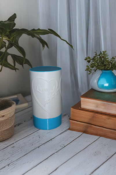 PAYİDAR MODEL Love Magic Blue Lampshade – Heart Pattern Led Night Light, White Body & Blue Cover, 25 cm