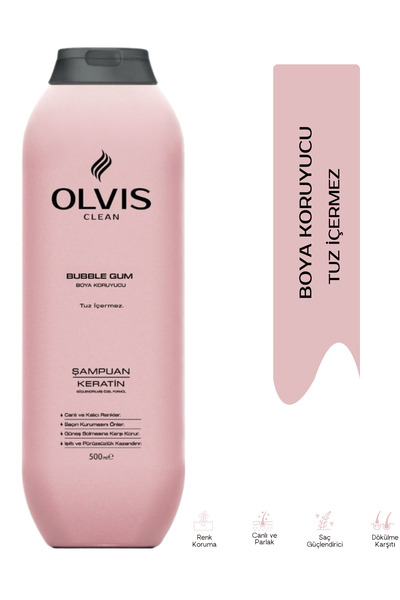 Olvis Clean Bubble Gum Boya Koruyucu Keratin Tuzsuz Şampuan 500 ml | Boyalı S...