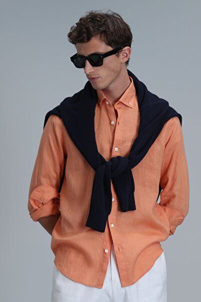 Lufian Pitaya Erkek Keten Gömlek Comfort Fit Oranj