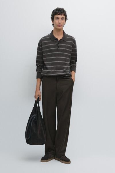 Massimo Dutti Çizgili triko polo yaka kazak