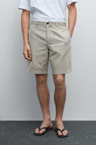 Massimo Dutti Hafif keten karışımlı bermuda şort