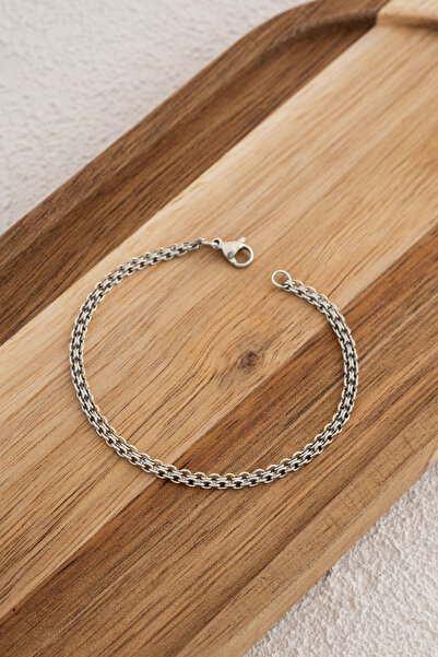 ByFlorya Jewelry 3mm 22Cm+4Cm Steel Knitted Chain Anklet for Daily Use - Nested Classic Force