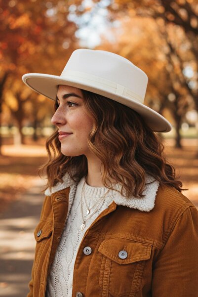 Külah قبعة فيدورا نسائية ذات قصة دائرية - بيضاء