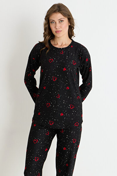 TURAY Mausple Suede Uzunkol Women's Black Pajama Set