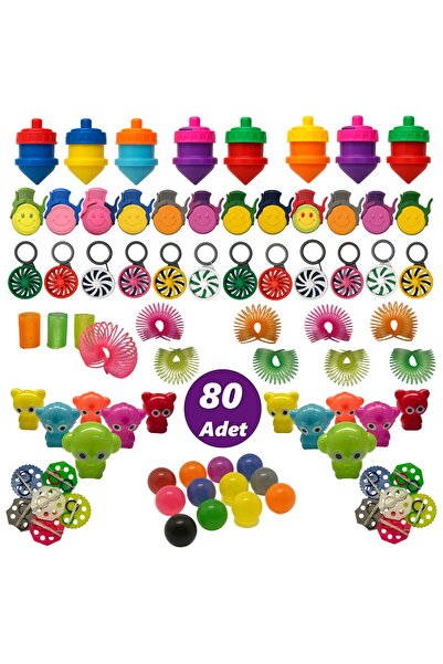 Mager 80 Adet Karışık Nostalji Oyuncak Eğlence Seti - Topaç-Yoyo-Top-İpli Fırfır-Disk Atar-Stres Yayı