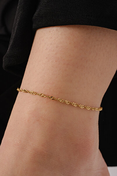 ByFlorya Jewelry Çelik Singapur Zincir Halhal Denizde Günlük Kullanıma Uygun Kararmaz Sarma Burgu 2mm 22cm+4cm