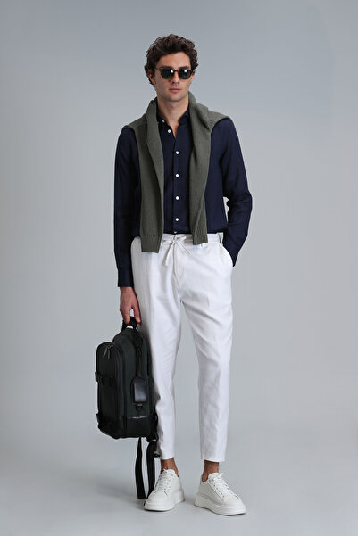 Lufian Pitaya Men's Linen Shirt - Navy Blue, Comfort Fit