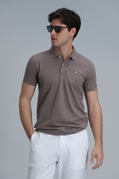 Lufian Елегантна мъжка поло тениска Slim Fit - земен цвят