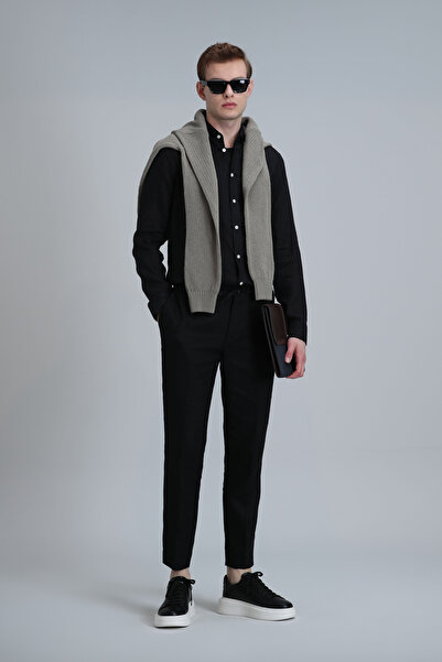 Lufian Men's Linen Shirt - Pitaya, Comfort Fit, Black