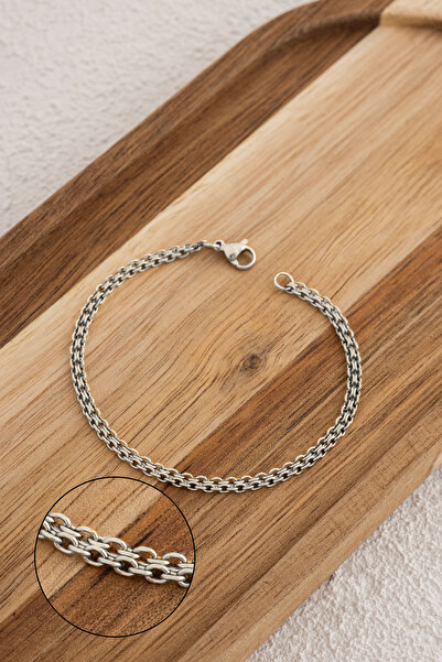 ByFlorya Jewelry 3mm 22Cm+4Cm Steel Knitted Chain Anklet for Daily Use - Nested Classic Force